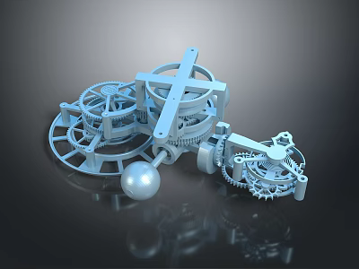 Mechanical Equipment Structure With Interlocking Gears Cross Frame And Metal Sphere Component 3d model