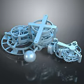 Mechanical Equipment Structure With Interlocking Gears Cross Frame And Metal Sphere Component 3d model
