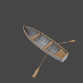 Classic Wooden Boat With Gray Hull And Wooden Oar On White Background