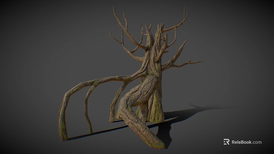 Dry Withered Tree With Twisted Trunk Bare Branches And Rough Bark 3d model 