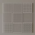 Square Perforated Components Featuring Various Detailed Geometric Patterns In Grid Arrangement