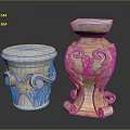 Two Decorative Stone Columns With Ornate Scroll Carvings And Grape Motifs 3d model