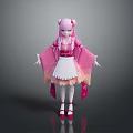 Pink Haired Fantasy Creature Character With Twin Buns In Pink Kimono And White Skirt