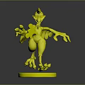Red Fantasy Creature Character 3D Model With Green Eyes And Orange Claws On Blue Base