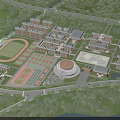 Modern School Campus Buildings Featuring Football Field Gymnasium And Green Landscape Design