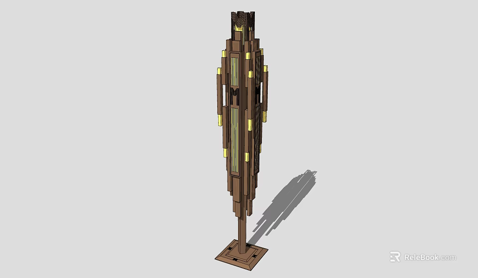 Modern Outdoor Standing Lamp With Vertical Wooden Structure And Decorative Lights 3d model 