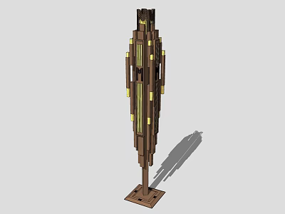 Modern Outdoor Standing Lamp With Vertical Wooden Structure And Decorative Lights 3d model