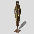 Modern Outdoor Standing Lamp With Vertical Wooden Structure And Decorative Lights
