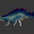 Turquoise Stegosaurus Dinosaur Model with Purple Spikes Open Mouth Detailed Texture Standing Pose Dark Background