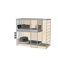 Modern Bunk Bed With White Frame Ladder Mattress And Pillows On Woven Texture Wall