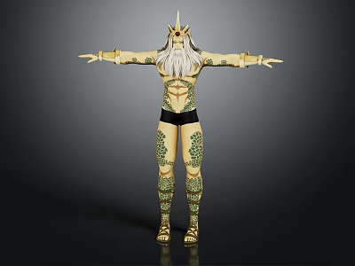 Fantasy Horned Character With Long Beard And Intricate Tattoos Arms Outstretched 3d model