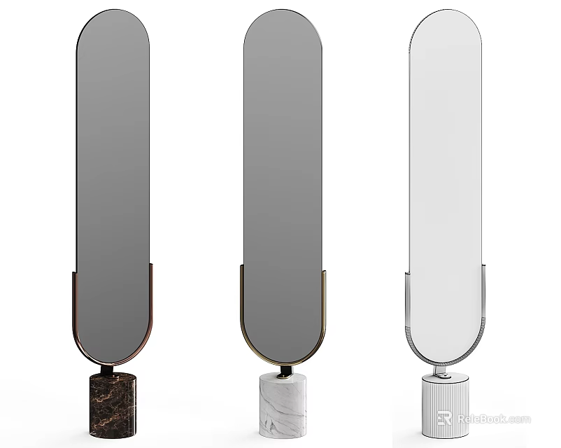 Stylish Full Length Mirrors With Diverse Marble And Fluted Bases 3d model 