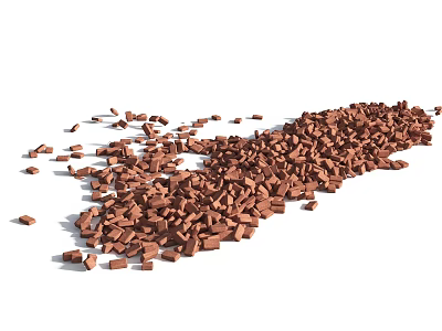 Brown Building Components Scattered As Construction Debris On White Background 3d model