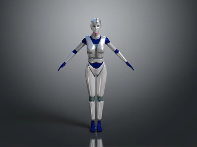 Silver Blue Female Robot Character For Game And Movie With Metallic Design 3d model