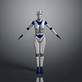 Silver Blue Female Robot Character For Game And Movie With Metallic Design