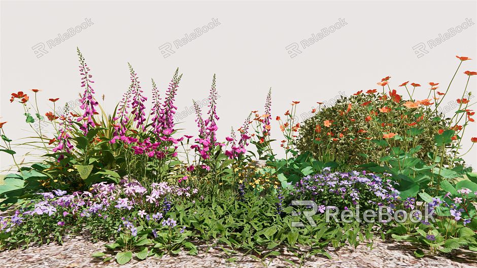 Modern plant flower bushes flower beds flower boxes safflower roadside green digitalis landscape plants model