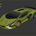 Green Sports Car with Sleek Futuristic Design Orange Wheels Black Roof And Spoiler