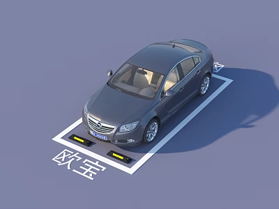 Dark Gray Opel Sedan Parked In Designated Area With Opel Text On Ground 3d model