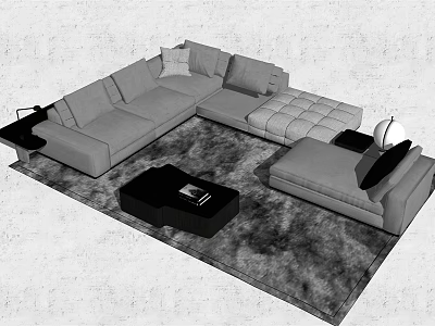 Modern Sectional Sofa Living Room Setup With Textured Rug Coffee Table And Plush Pillows 3d model