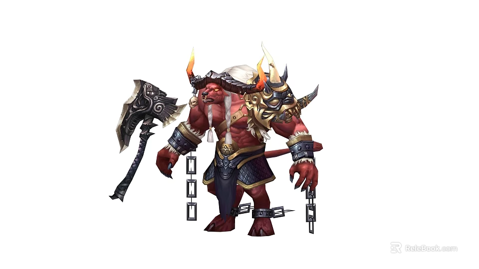 Game Movie Character Red Demon Warrior With Flaming Horns Axe And Chain Armor 3d model 
