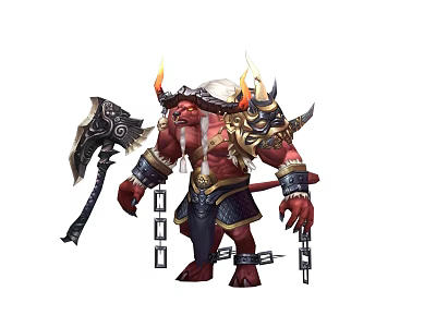 Game Movie Character Red Demon Warrior With Flaming Horns Axe And Chain Armor 3d model