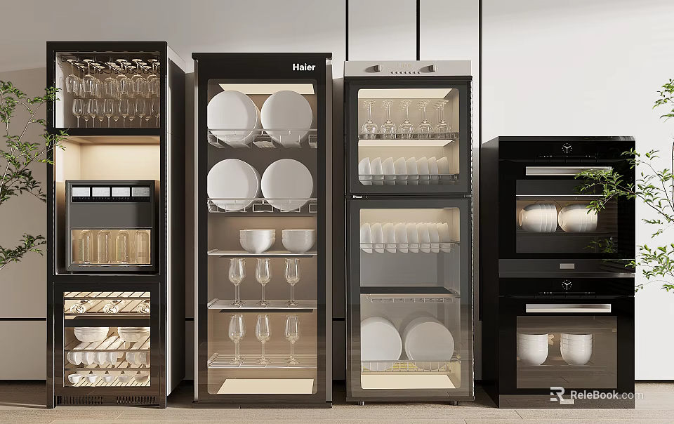Modern Kitchen Appliances With Glass Door Storage For Dishes Cups And Wine Glasses 3d model 