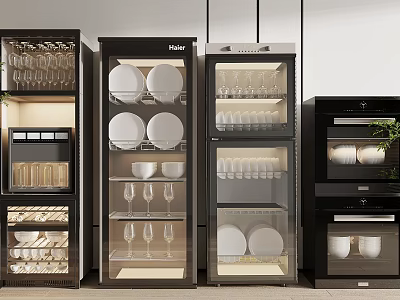 Modern Kitchen Appliances With Glass Door Storage For Dishes Cups And Wine Glasses 3d model
