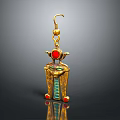 Egyptian Style Golden Earrings With Red And Blue Gemstone God Figure Design