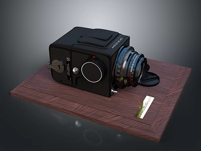 Black Desktop Computer Case Placed On Wooden Tray With Label And Buttons 3d model