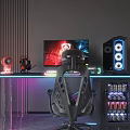 Gaming PC Setup With RGB Lighting Monitor Chair Headphones Game Screen And Drink Fridge