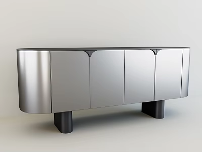 Modern Sleek Entryway Console Cabinet With Silver Finish Multiple Doors And Black Legs 3d model