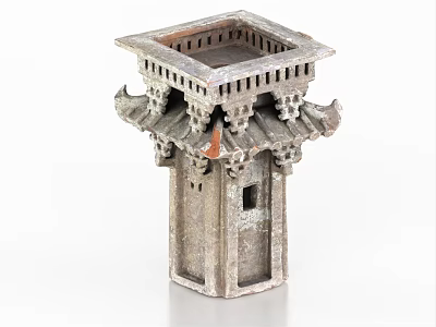 Ancient Architecture Model With Square Structure Traditional Roof And Ornate Brackets Design 3d model