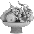 White Bowl Filled With Fresh Green Grapes And Yellow Pears With Leaves