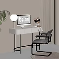 Modern White Desk With Computer Monitor Table Lamp Stuffed Toy And Chair