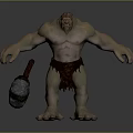 Muscular Giant Game Movie Character With Fur Loincloth Holding Large Hammer