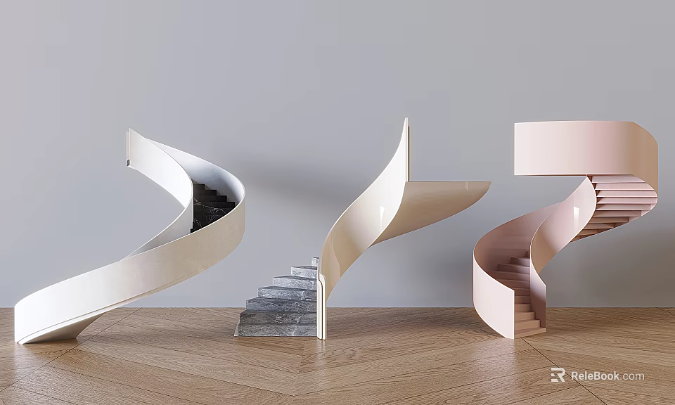 Modern Spiral Staircase Interior Design With Curved Railings And Sleek Steps 3d model 