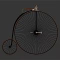 Vintage High Wheel Bicycle With Large Front Wheel Small Rear Wheel And Red Seat