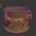 Decorative Golden Household Container With Animal Reliefs And Dual Handles For Home Decor Storage
