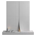 Modern Minimalist Fireplace Design With Light Stone Finish Burning Flames And Candles