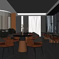 Luxury Restaurant Interior With Dark Ceiling Metal Decor Floor to Ceiling Windows And Leather Seats