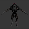 Game Movie Character Muscular Wolf Head Gray Humanoid Body With Black Stripes And Flame Effects
