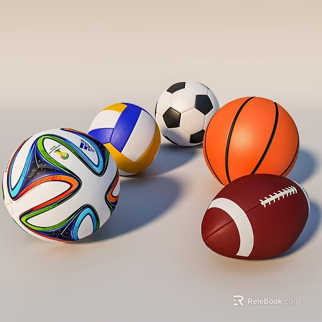 Various Sports Equipment Balls With Soccer Volleyball Basketball Football And Colorful Design 3d model 