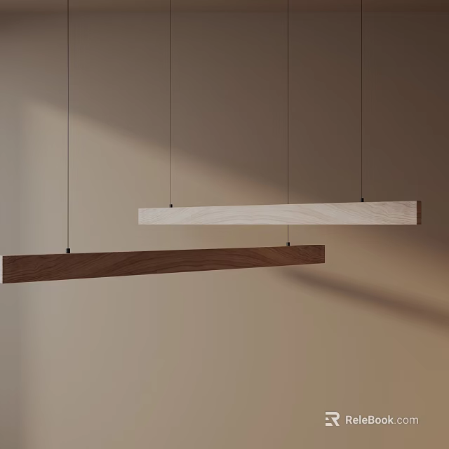 Wooden Pendant Lights Long Rectangular Design Light And Dark Colored Hanging On Beige Background Wall 3d model