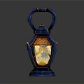 Decorative Blue Lantern With Intricate Patterns Ornate Handle And Illuminated Pink Light