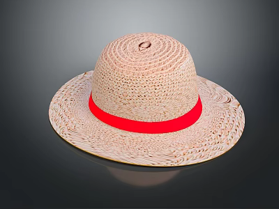 Straw Hat With Red Band Stylish Summer Fashion Accessory Design 3d model