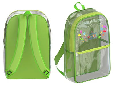Transparent Green Backpack With Green Straps And Colorful Decorative Patterns 3d model