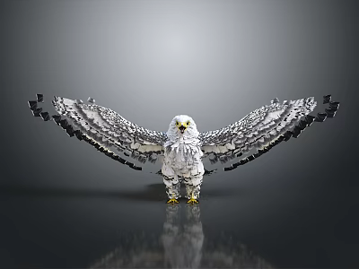 Eagle With Spread Wings Made Of Metal Shards On Reflective Gray Background 3d model