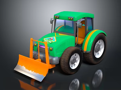 Green Toy Tractor With Orange Front Loader And Large Wheels Design 3d model