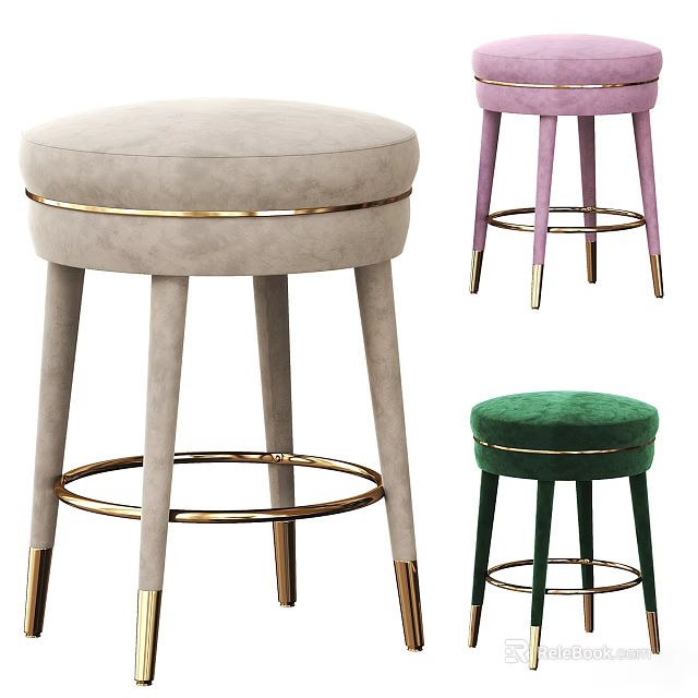 Modern Stylish Velvet Upholstered Bar Stools With Metal Legs And Gold Accents 3d model 