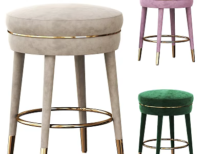 Modern Stylish Velvet Upholstered Bar Stools With Metal Legs And Gold Accents 3d model